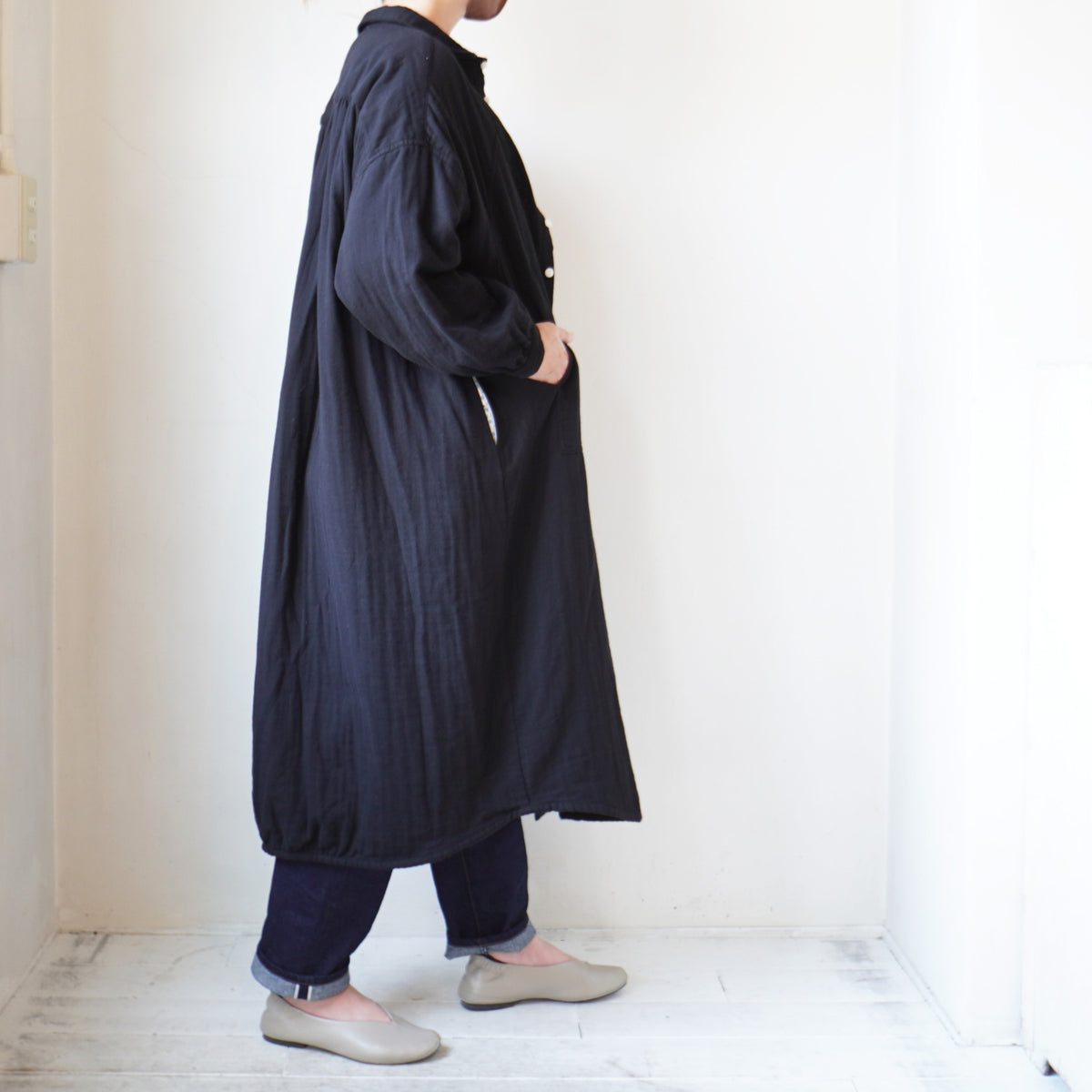 快晴堂 トリプルガーゼワンピース　Workポケワンピース　サイズ2 快晴堂(かいせいどう) トリプルガーゼ Work ポケワンピース 13op-30