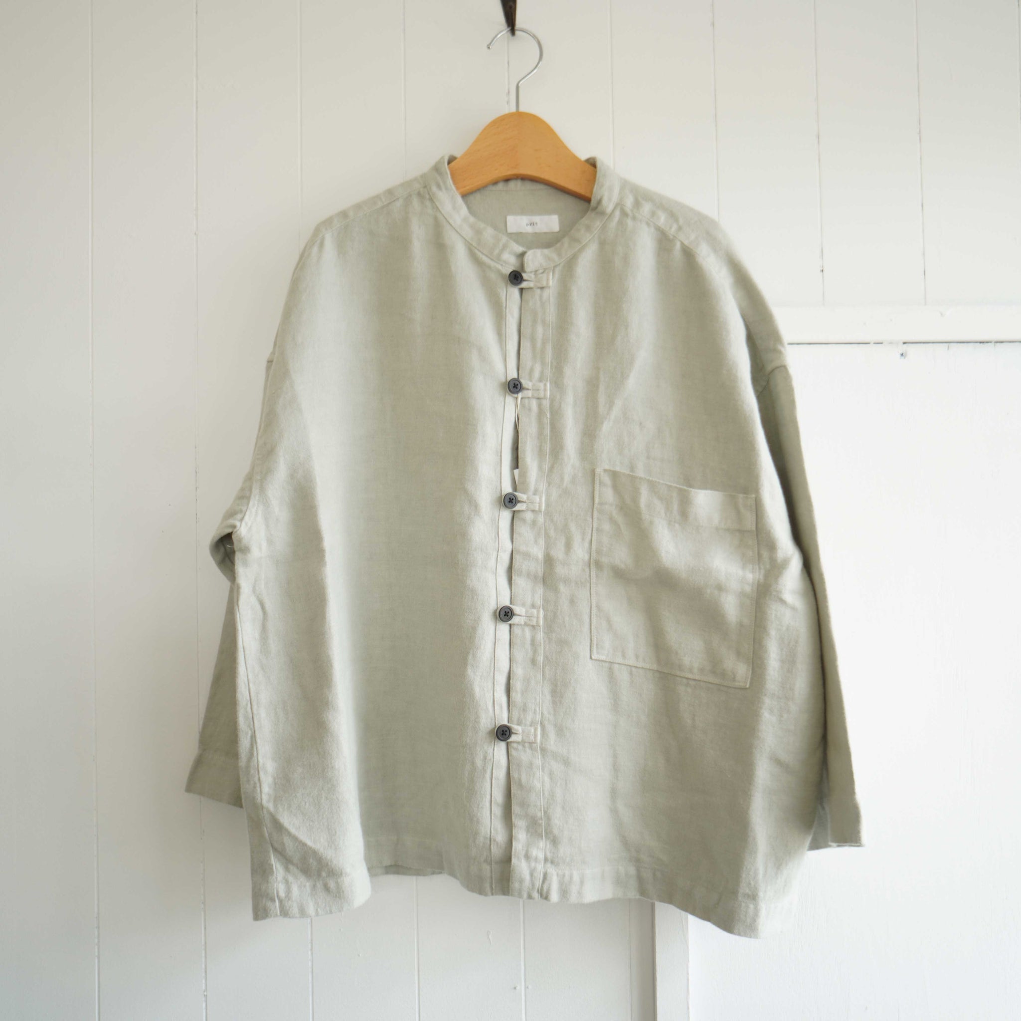 prit(プリット) フレンチリネンツイル起毛 スタンドカラービッグシャツ