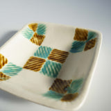 星の宮製陶　角皿　縄紋　三彩