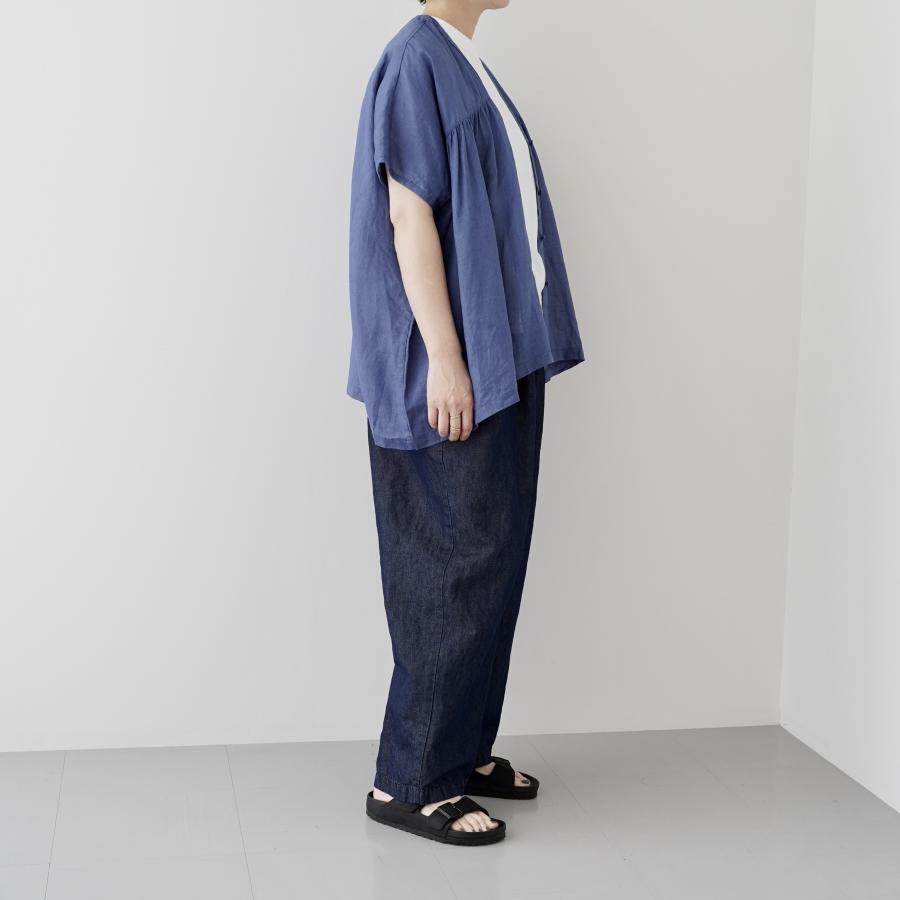 トラバイユ マニュアル ウォッシュリネン L/Sギャザーブラウス メール便OK TRAVAIL MANUEL 3012-52 長袖　麻　春夏　Vネック TRAVAIL MANUEL(トラバイユマニュアル) ウォッシュリネン