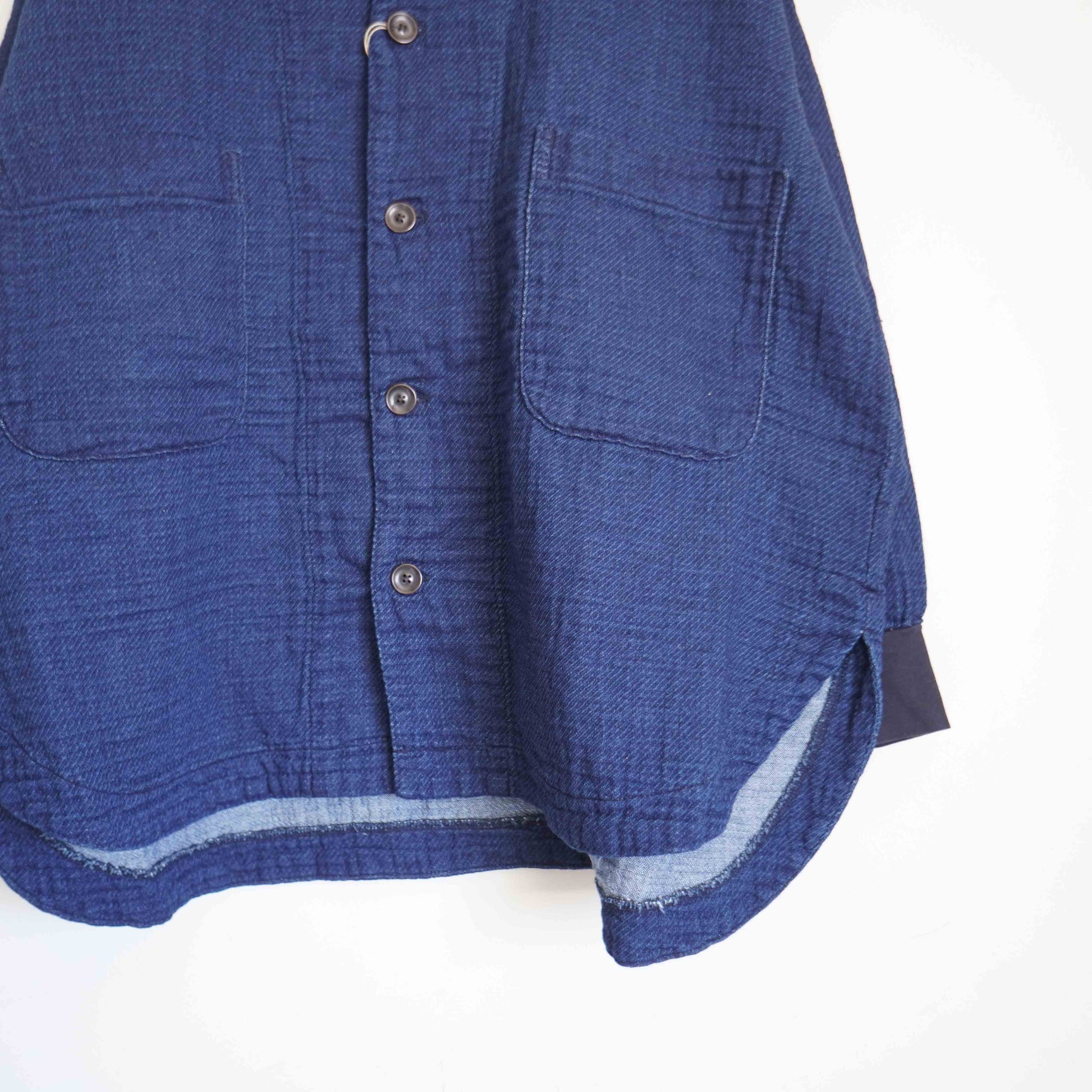 【美品】 prit インディゴダブルガーゼ ワイドブルゾン prit(プリット) インディゴダブルガーゼ ネルーカラーラウンドヘム
